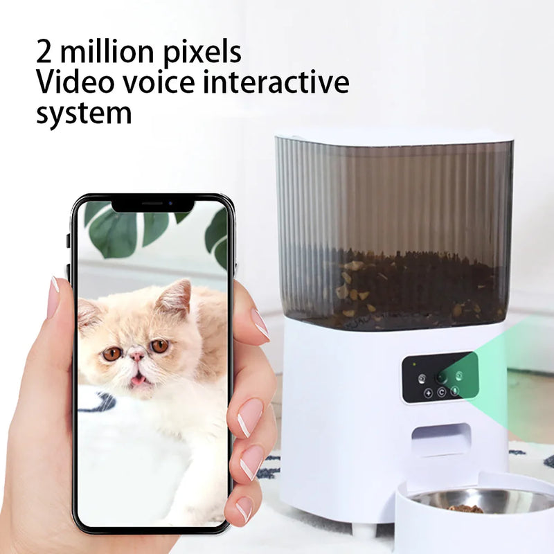 Comedouro Automático Inteligente 5L com Câmera – Duas Tigelas, Dispenser de Ração, Gravação de Voz e Vídeo para Cães e Gatos
